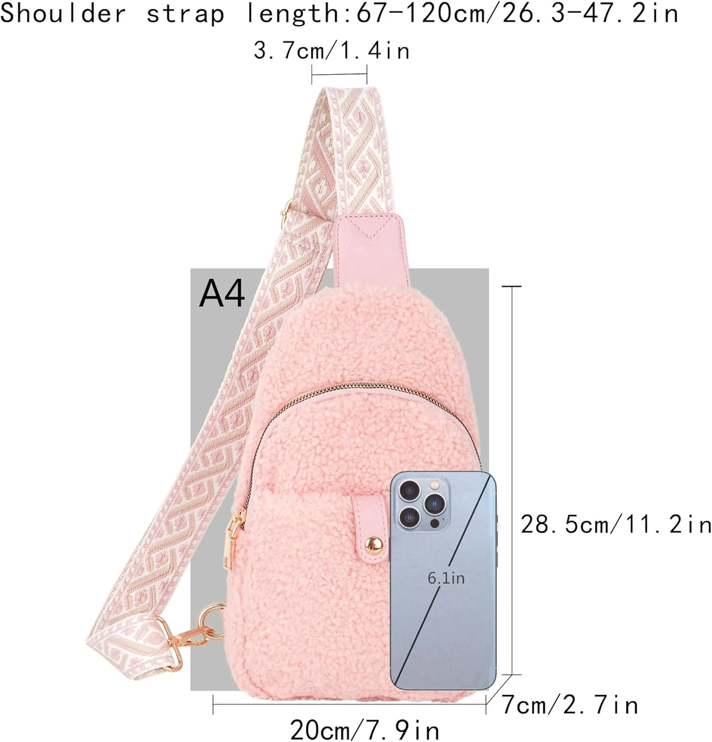 ZLM BAG US Sherpa Fleece Crossbody Sling Backpack Small Travel Fanny Pack Chest Bag Multipurpose Hiking Daypack