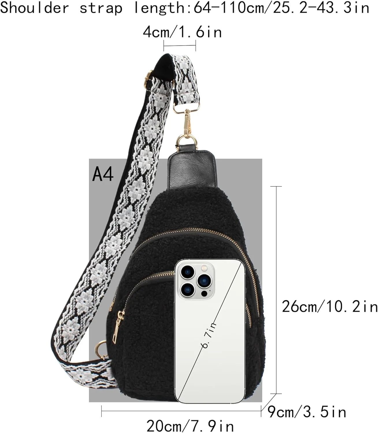 ZLM BAG US Sherpa Fleece Crossbody Sling Backpack Small Travel Fanny Pack Chest Bag Multipurpose Hiking Daypack