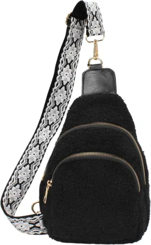 ZLM BAG US Sherpa Fleece Crossbody Sling Backpack Small Travel Fanny Pack Chest Bag Multipurpose Hiking Daypack