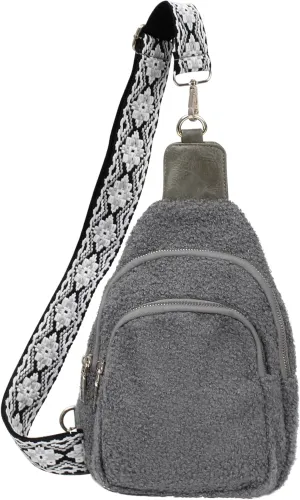 ZLM BAG US Sherpa Fleece Crossbody Sling Backpack Small Travel Fanny Pack Chest Bag Multipurpose Hiking Daypack